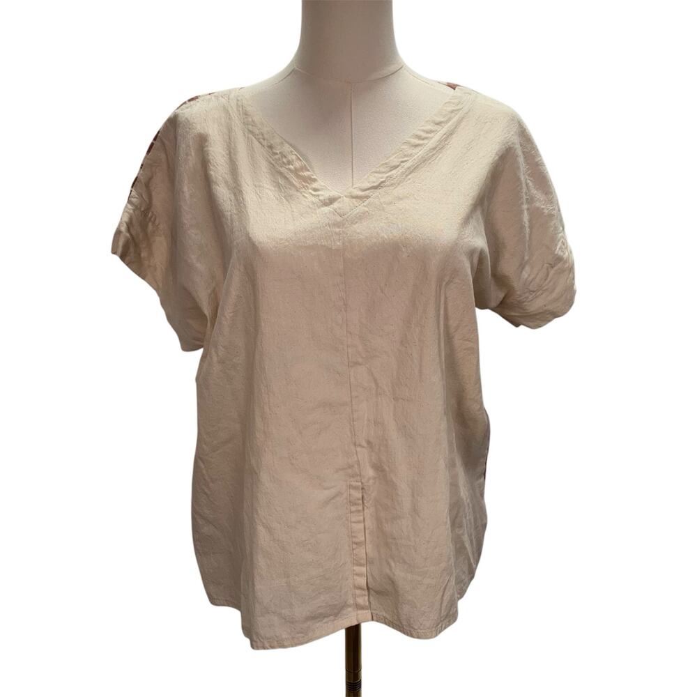 Sseko V-Neck Cotton Boho Blouse Womens Medium Southwest Aztec Relaxed 1